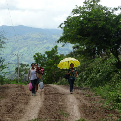 Women walking through countryside around San Nicolas